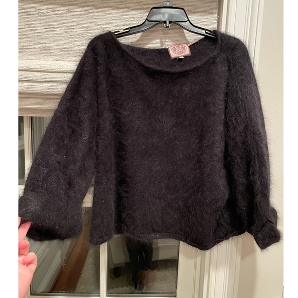 Vintage Juicy Couture Furry Black Oversized Sweater $125 One Size - Picture 6 of 9